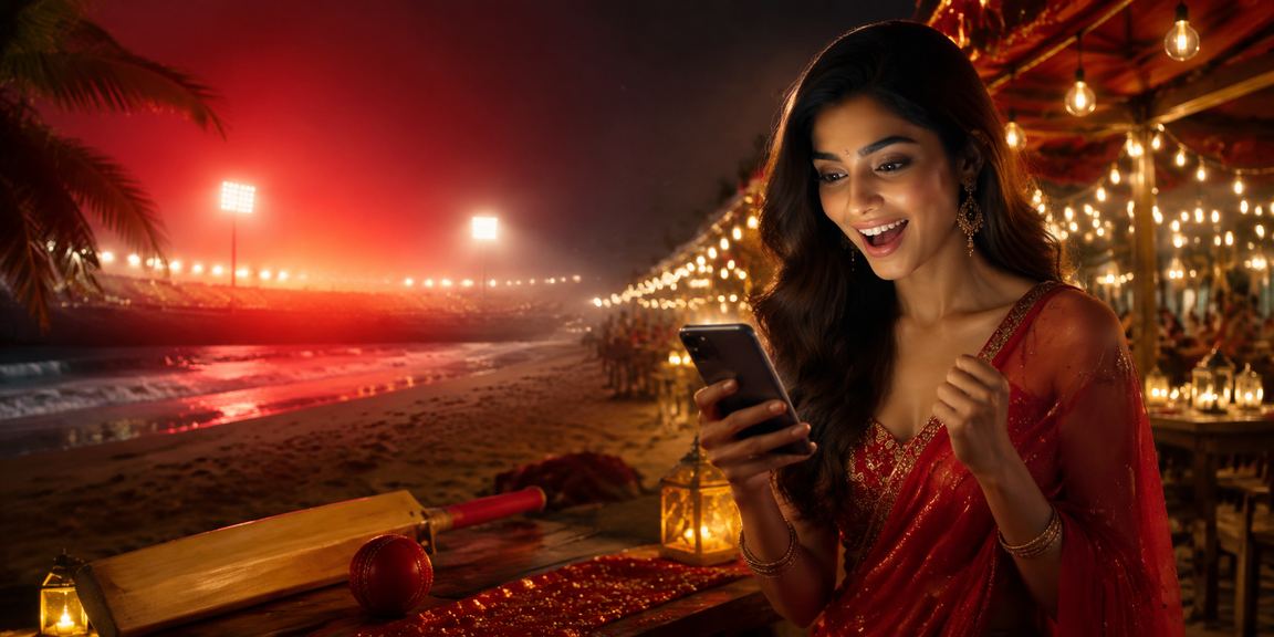 Cricket betting setup with elegant red and gold decor