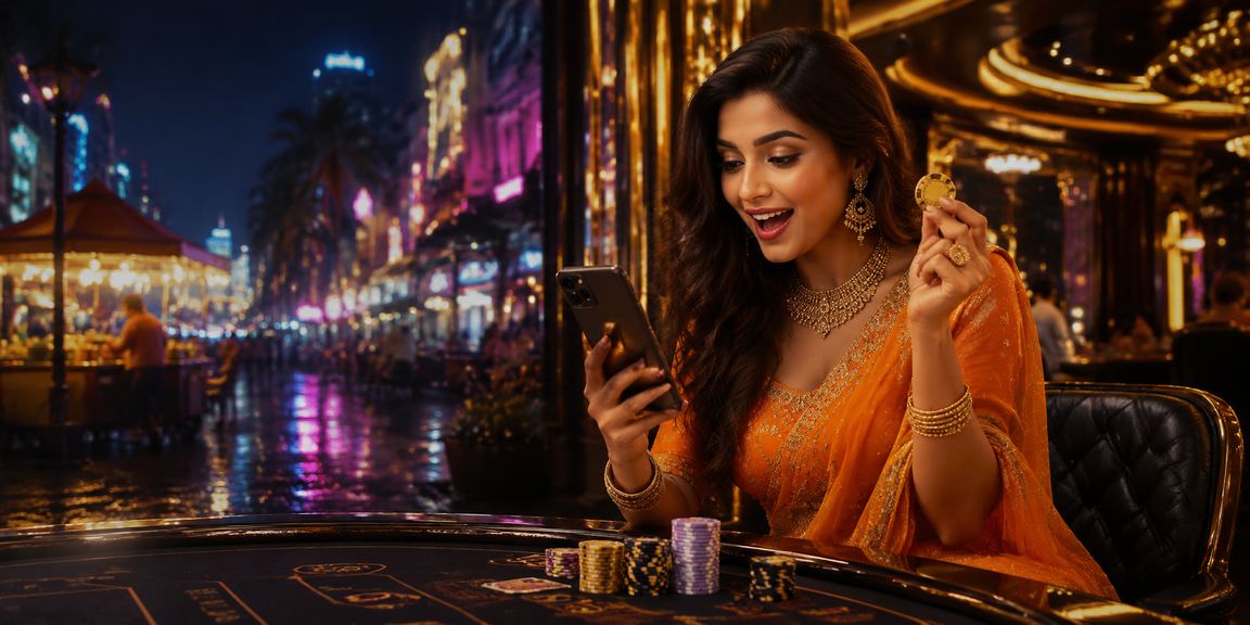 Night market in Mumbai showing mobile casino gaming on smartphones